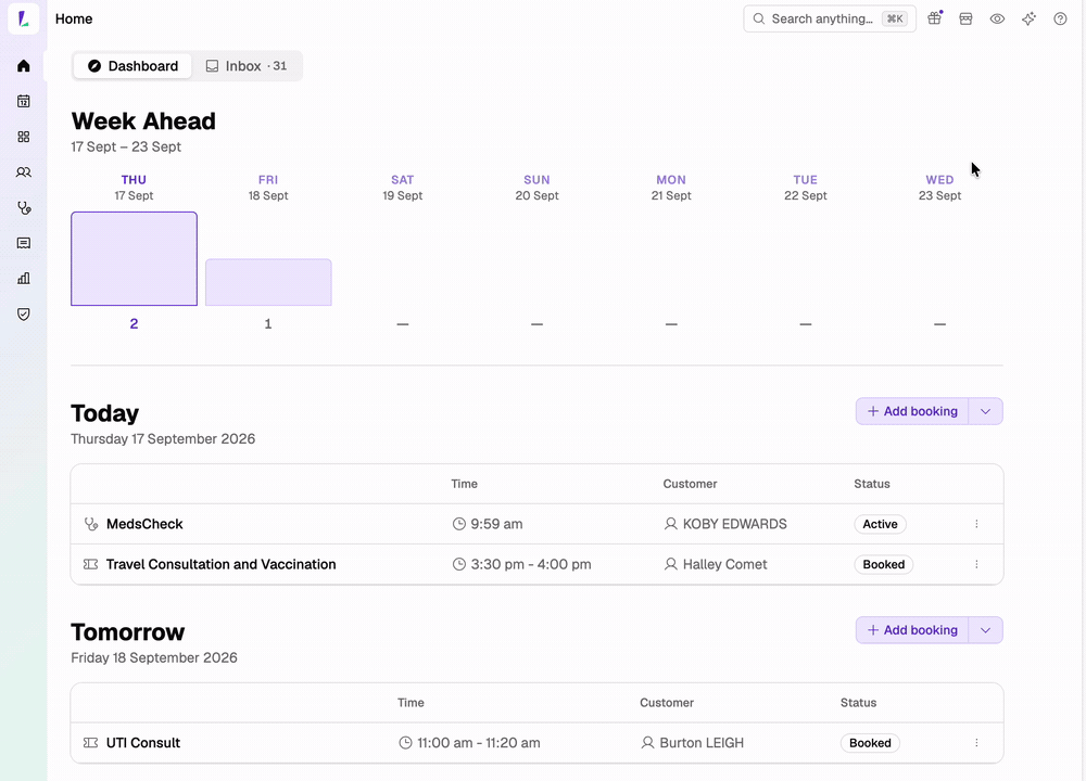 Turning on privacy mode from the right header, then the Customers list redrawing with names as initials, emails masked to a first letter, and phone numbers showing only the first two and last three digits