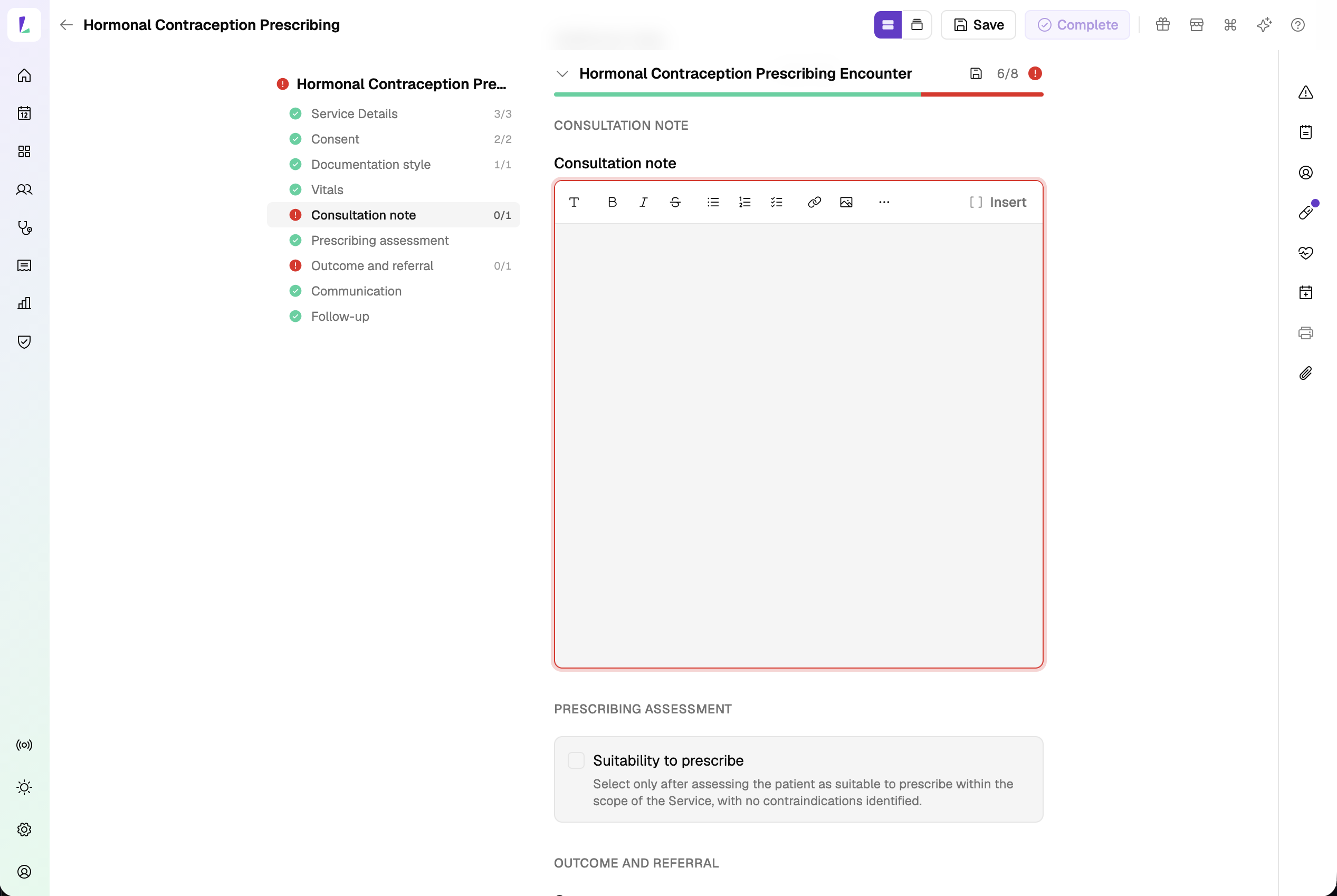 The consult in narrative mode, with a single consultation note